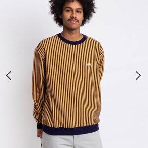 Designer Stussy Vertical Stipe 100% Cotton Crew Neck Men’s Sweater XL